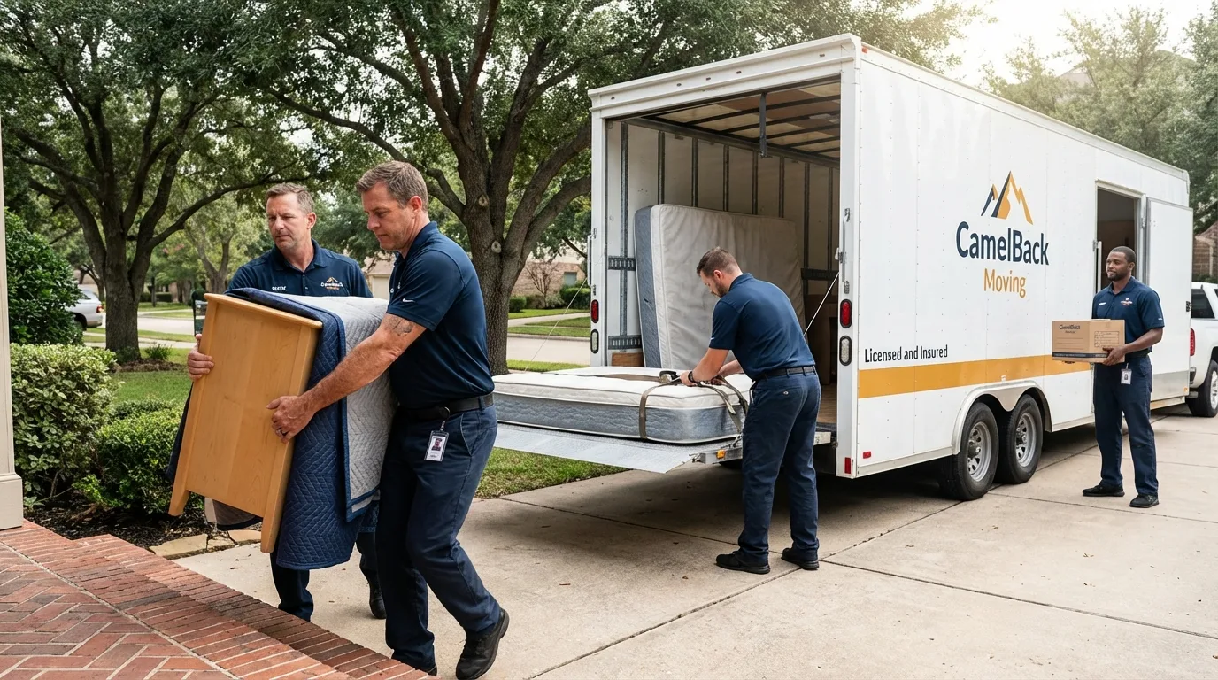 Crew loading residential truck for cross-state move from Hayes Center, NE