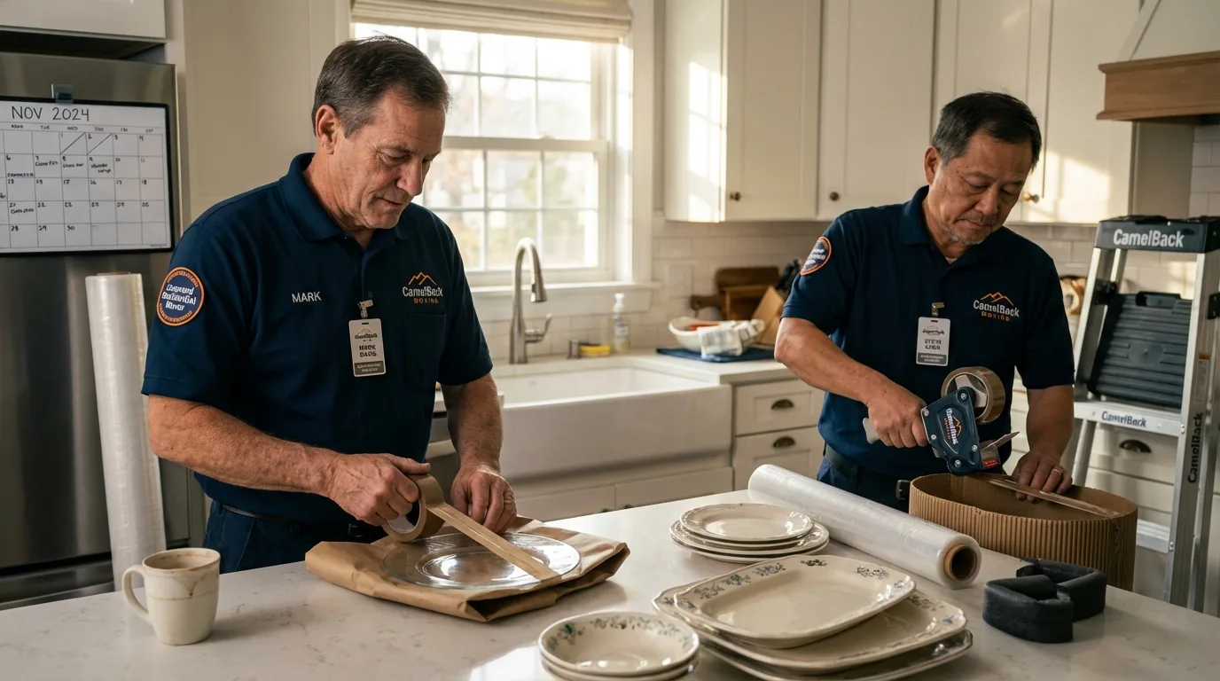Professional crew packing kitchen dishware in Hayes Center, NE