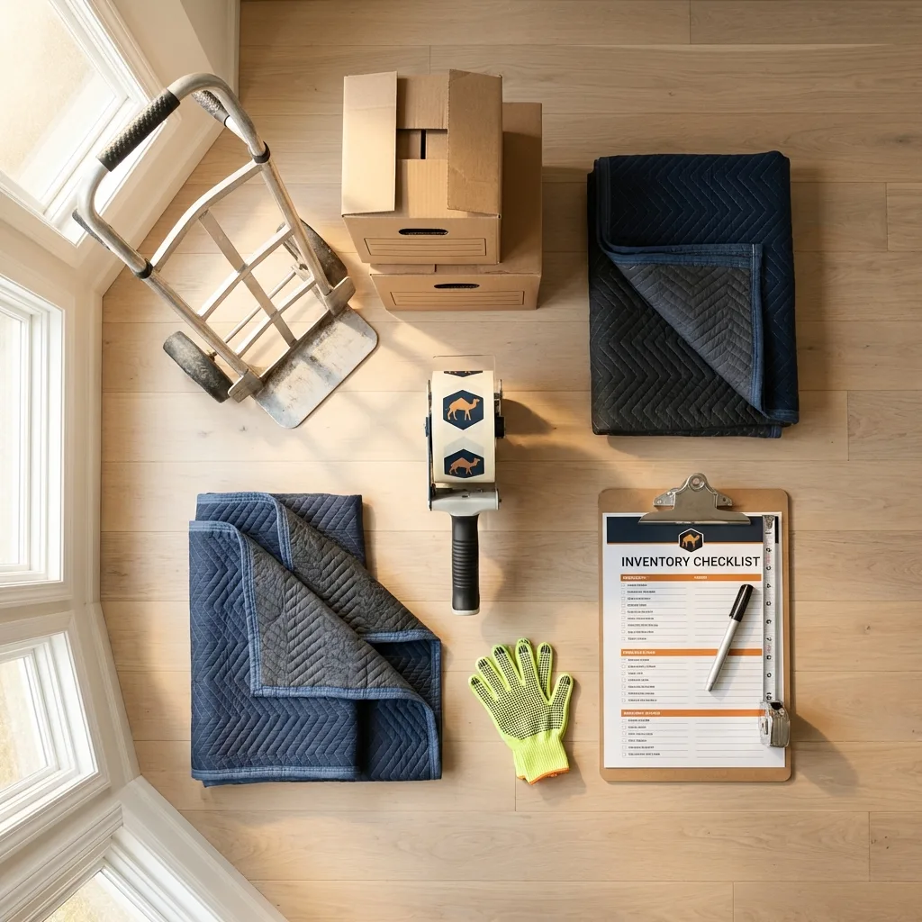 Professional moving supplies and packing materials layout for Hayes Center residential relocations